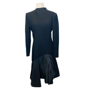 Pauline Trigere LBD Black Dress 10 Long Sleeve Drop Waist Assymetrical Martha‎